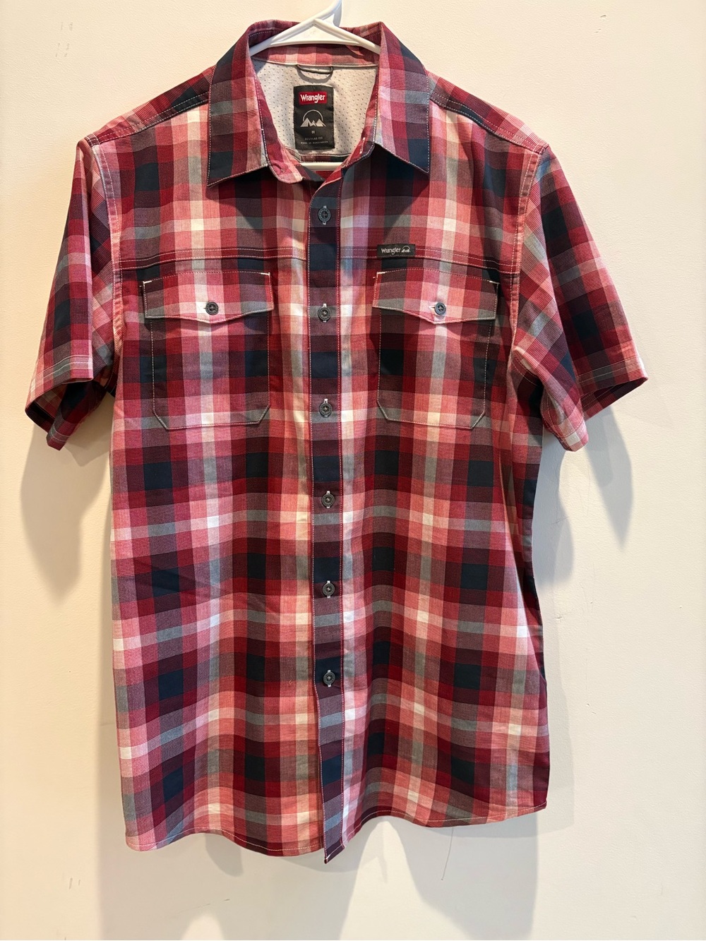 Wrangler Men’s ATG Plaid Button-Down Shirt Red and Navy